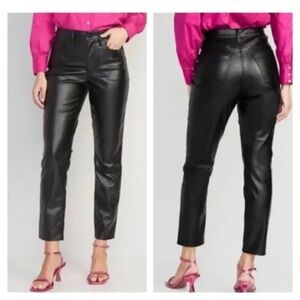 OLD NAVY High-Waisted OG Straight Faux-Leather Ankle Pants Black Size 12 NEW